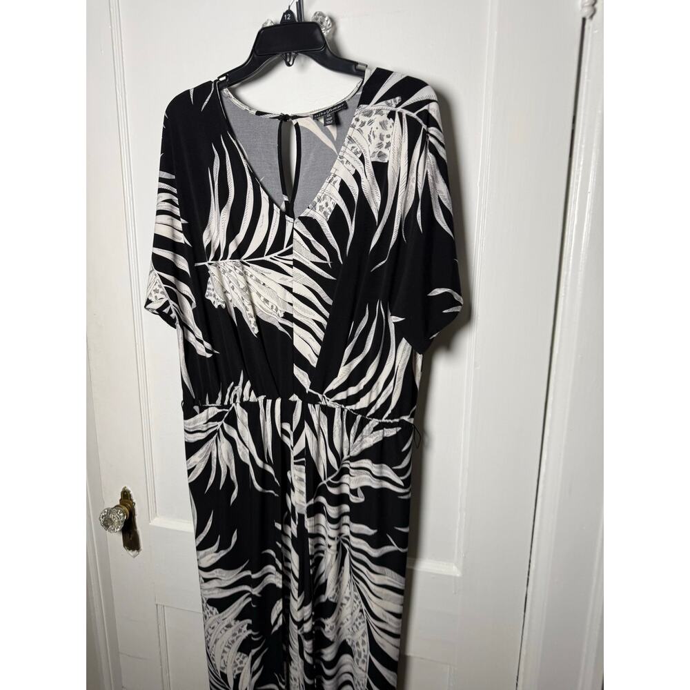 Tribal Black White Boho Slinky Stretchy Short Sleeve Jumpsuit Wedding Size 6 L - Picture 2 of 5